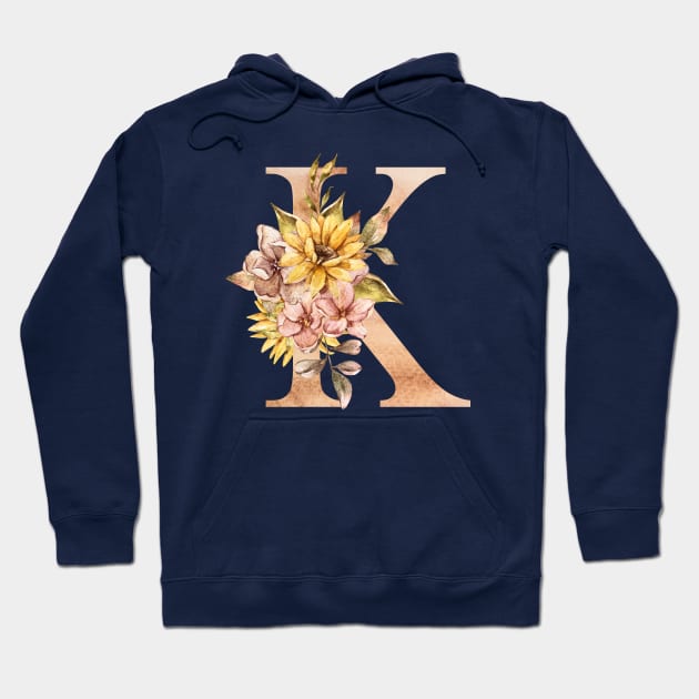 Watercolor sunflower bouquet monogram letter K Hoodie by tiana geo